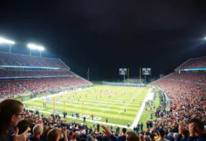 Crowd cheering at Gaffney High School football game