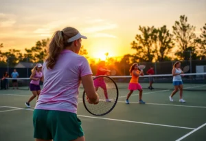 High school girls tennis players competing in a match