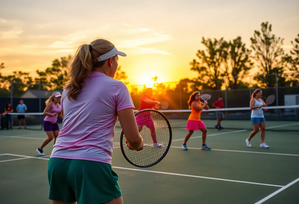 High school girls tennis players competing in a match