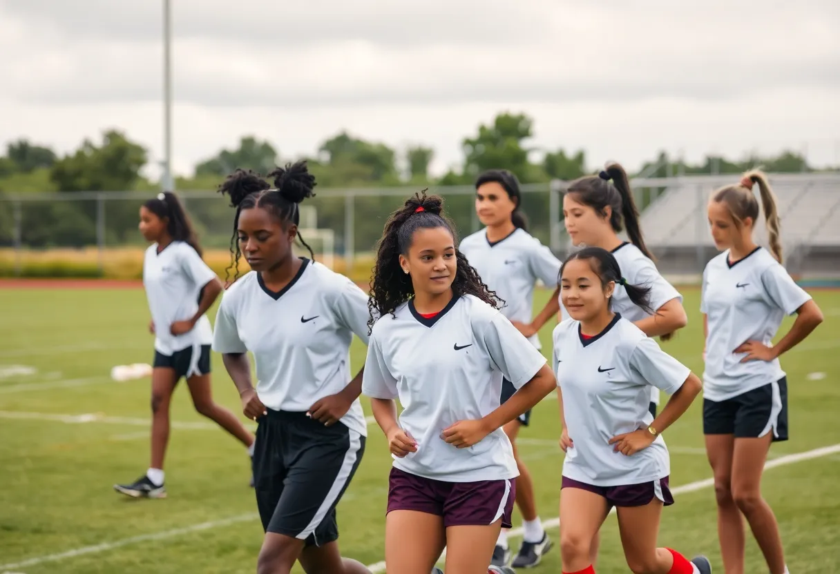 High school student-athletes practicing together at Greenwood School District 50.