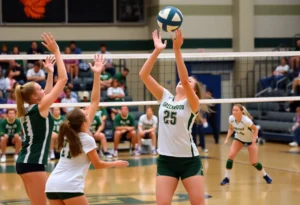 Greenwood Eagles volleyball team in action during a match