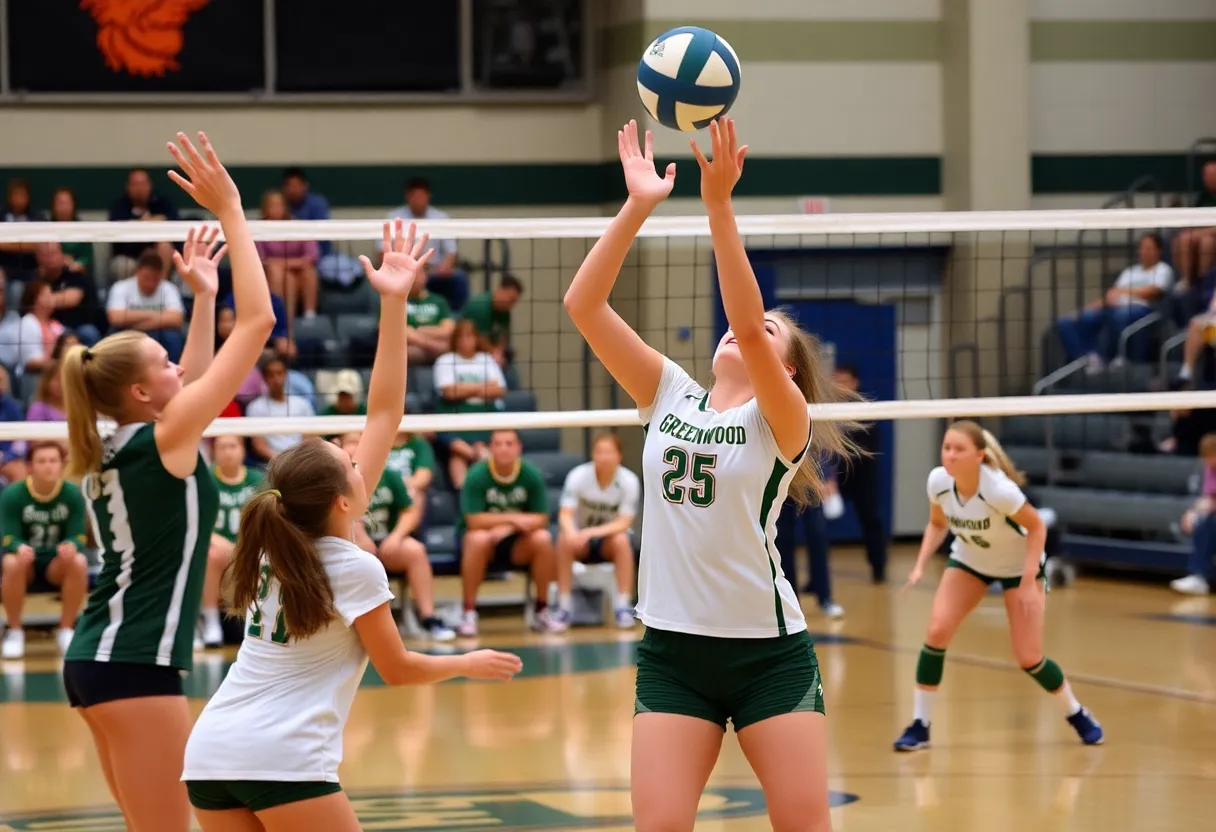 Greenwood Eagles volleyball team in action during a match