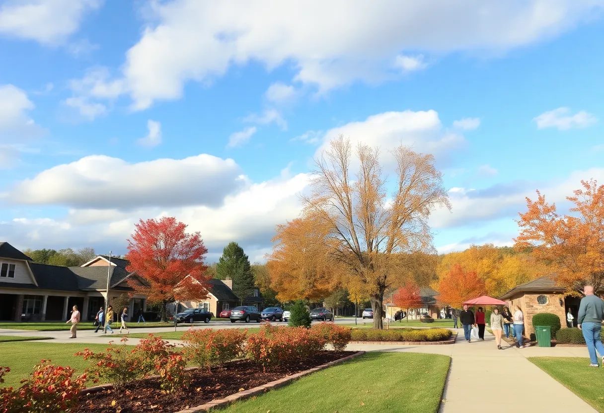 Outdoor scene in Greenwood SC with autumn leaves and sunny weather