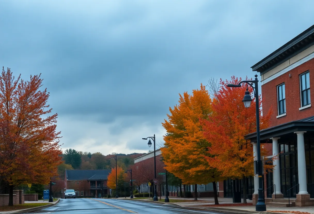 Cloudy autumn day in Greenwood, South Carolina with rain