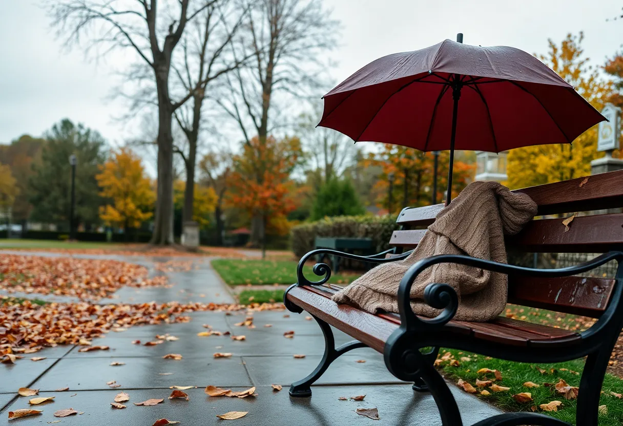 Cloudy weather and autumn leaves in Greenwood, SC