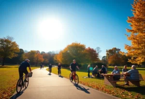 People enjoying a sunny day in Greenwood SC park with clear skies
