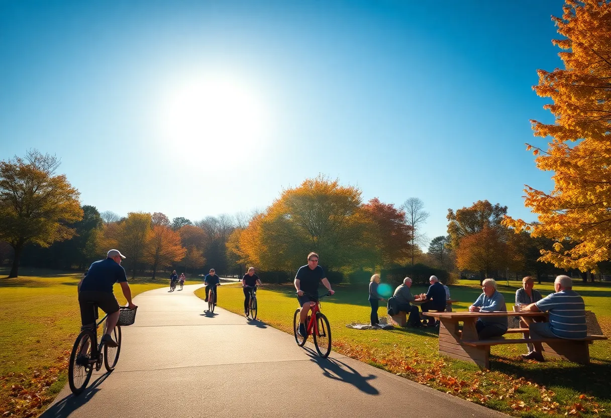 People enjoying a sunny day in Greenwood SC park with clear skies