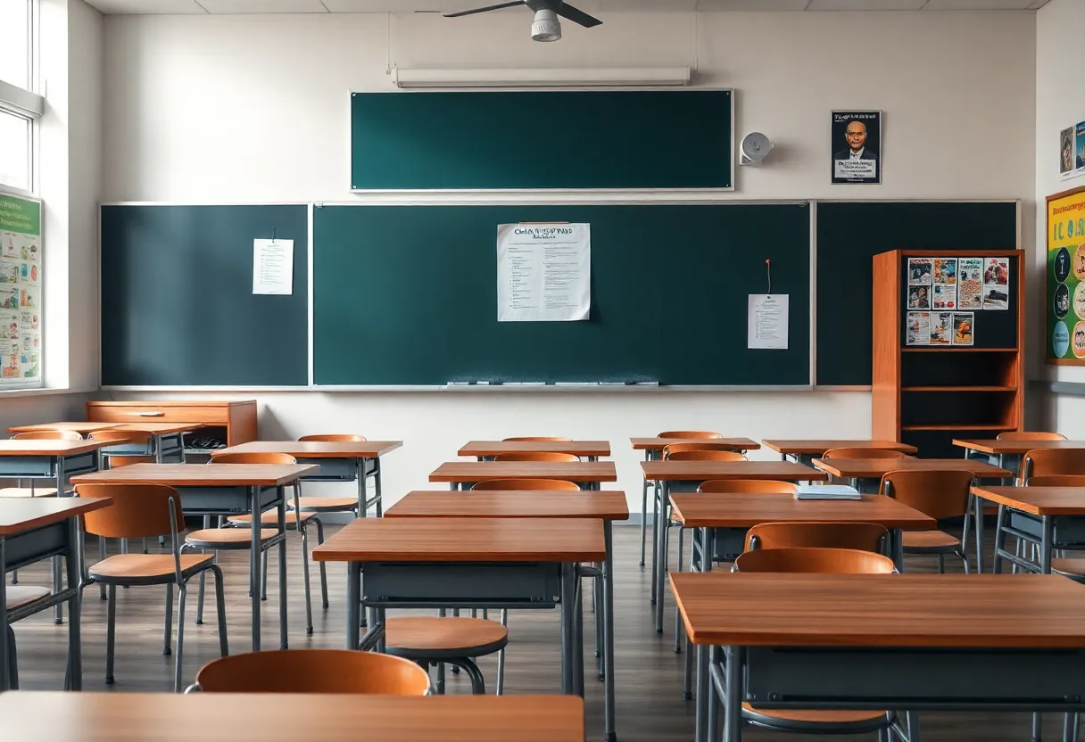 An empty classroom at Kennebunk High School.