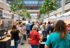 Attendees engaging at the Lakelands Business Expo with local vendors in Greenwood.