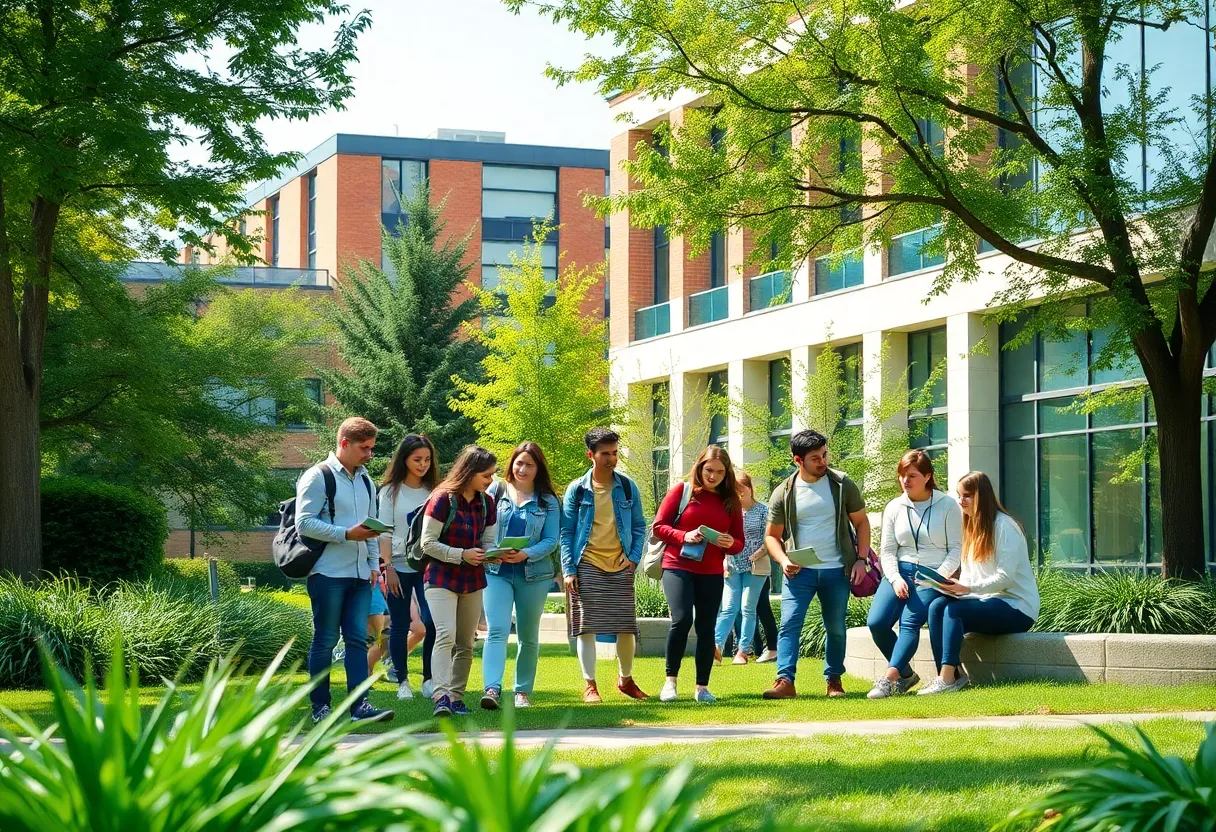 Students on Lander University campus engaging in activities