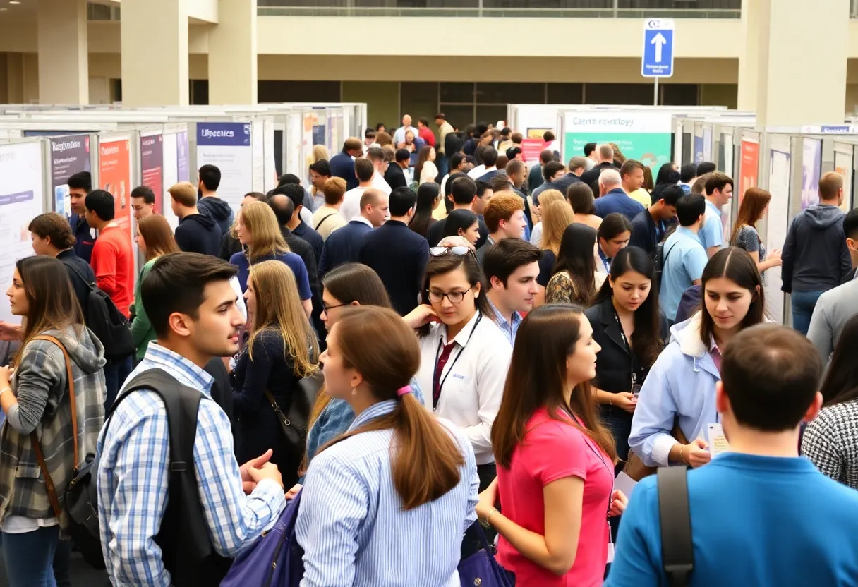 Students networking with employers at Lander University career fair