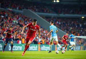 Football match at Velodrome featuring Marseille players celebrating