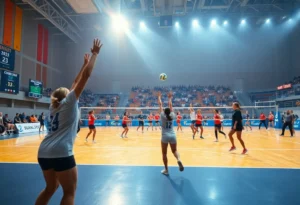 Mountain View Prep volleyball players competing on the court