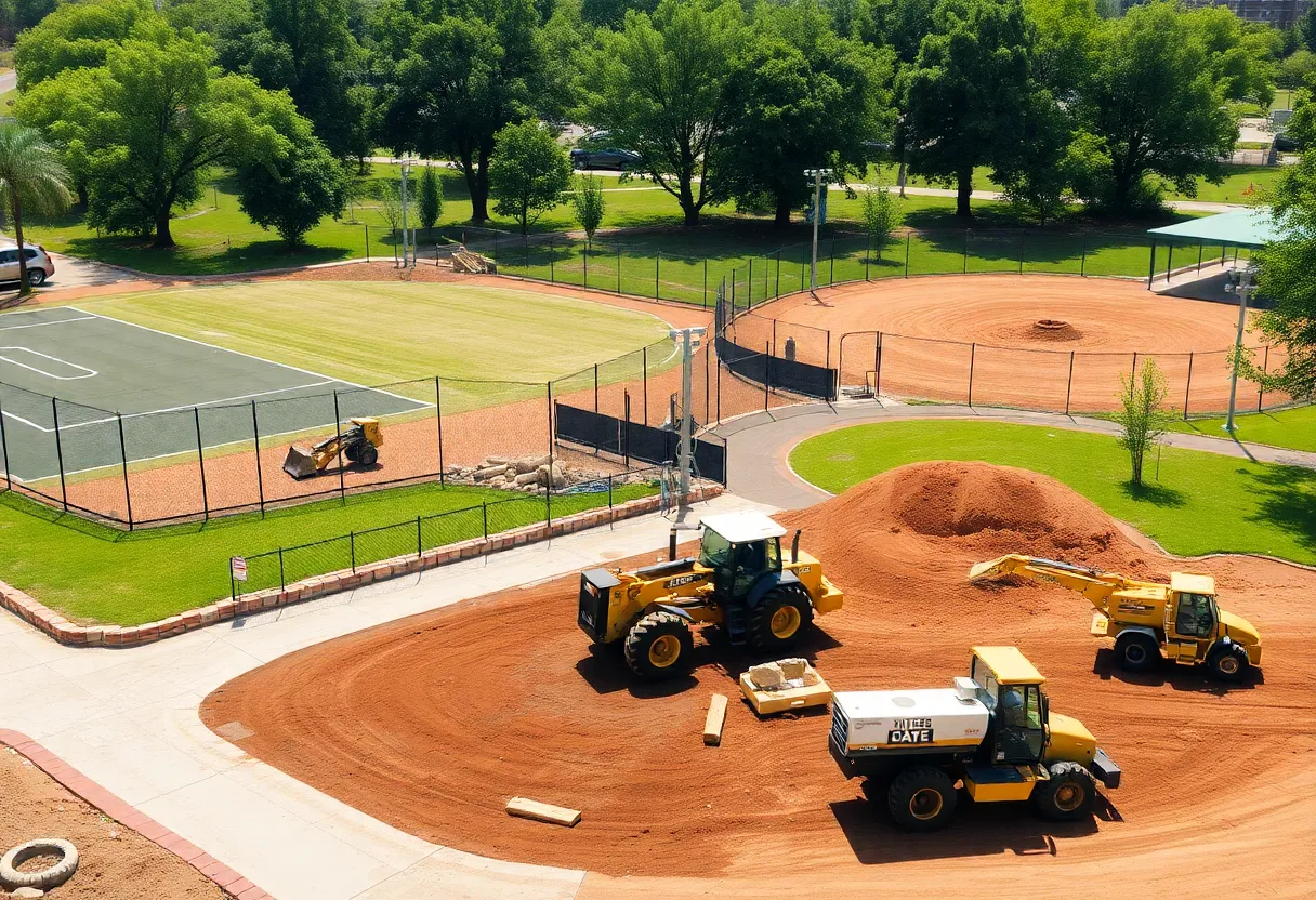 Renovation work at Phoenix Field with machinery and workers enhancing infrastructure.