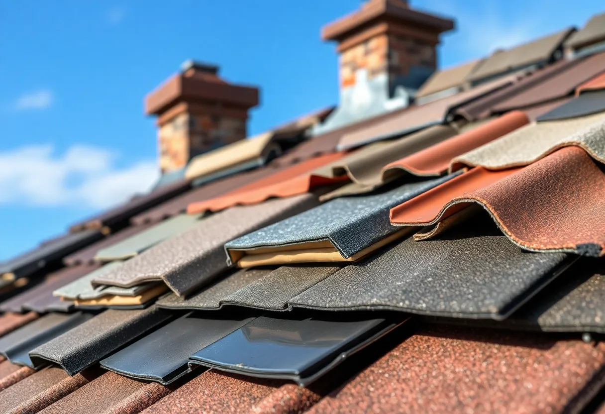 Variety of roof flashing materials on a rooftop