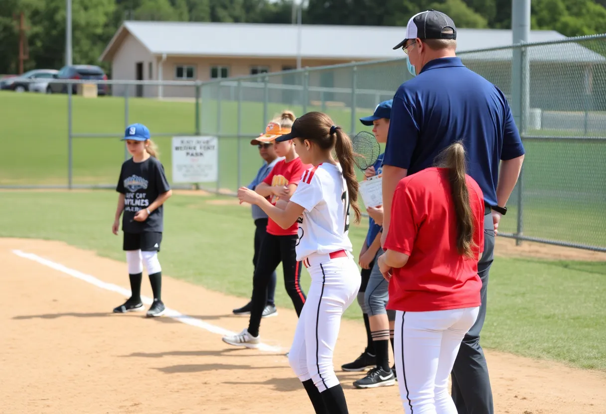Young players participating in a softball clinic at Greenwood Athletic Park