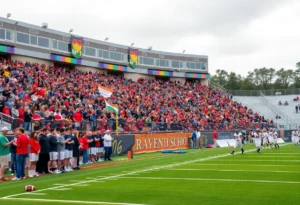 Crowd cheering at a high school football game