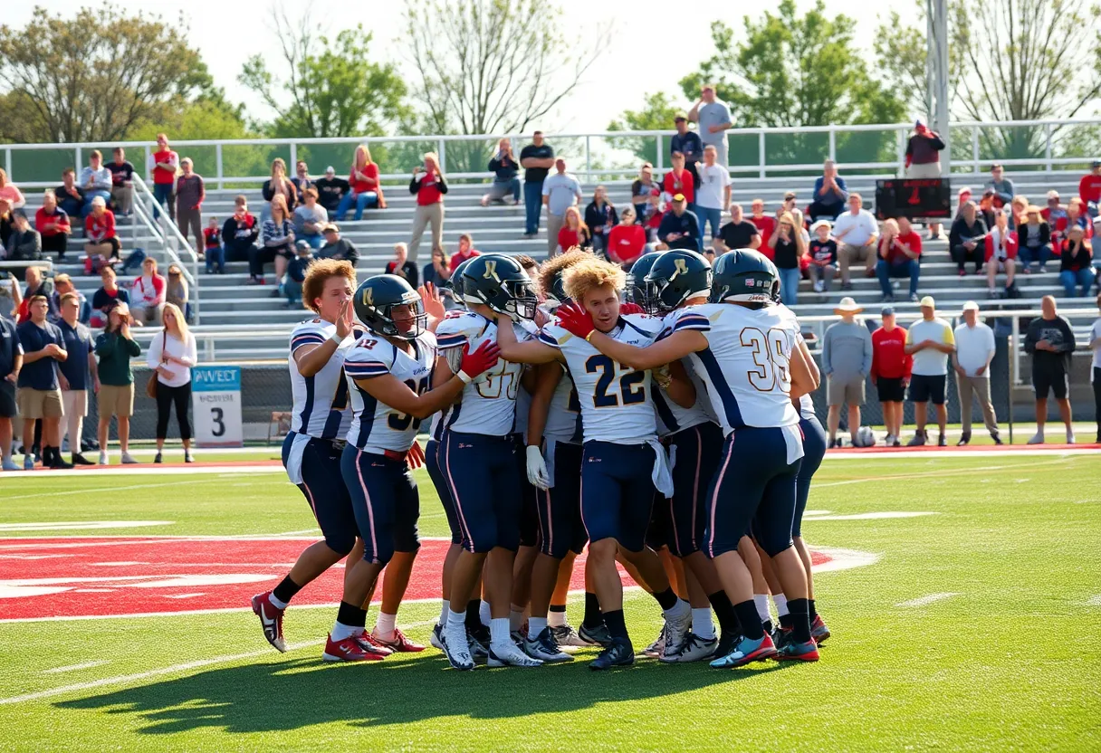 High school football players in action on the field