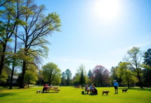 Clear skies and people enjoying a sunny day in Greenwood SC park