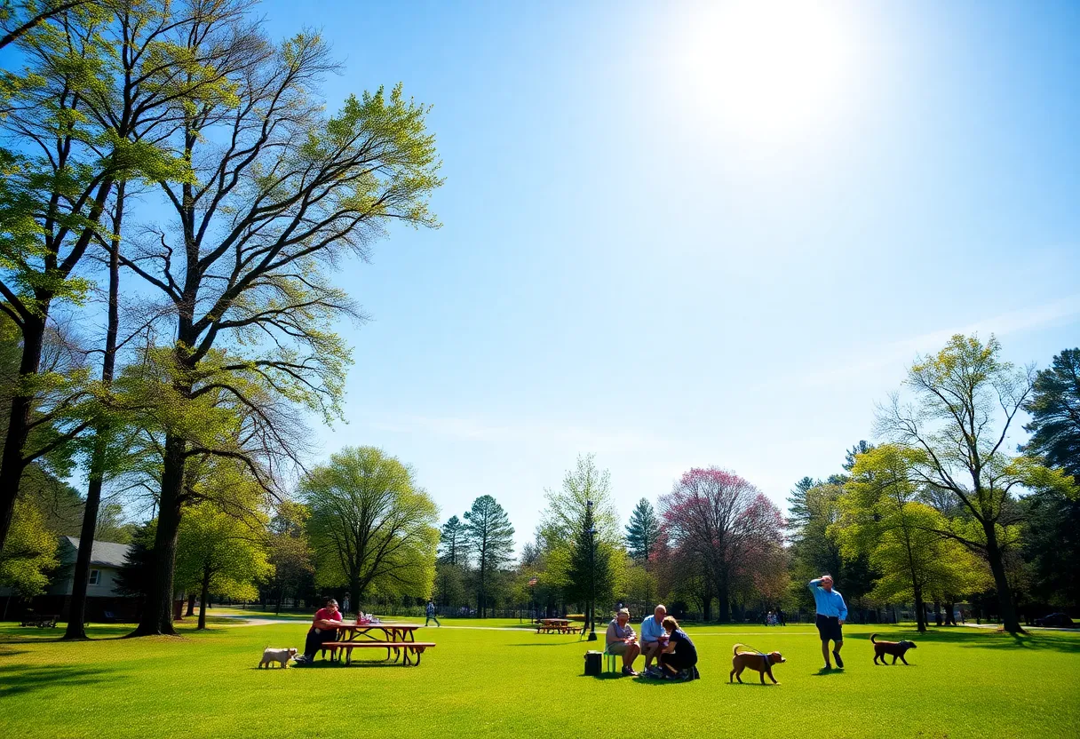 Clear skies and people enjoying a sunny day in Greenwood SC park