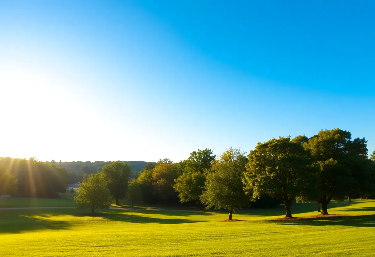 A beautiful sunny day in Greenwood, SC with clear skies.