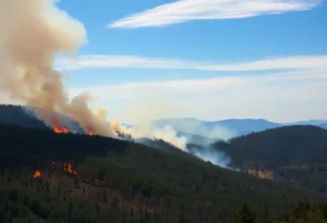 Firefighters combating a wildfire in South Carolina mountains