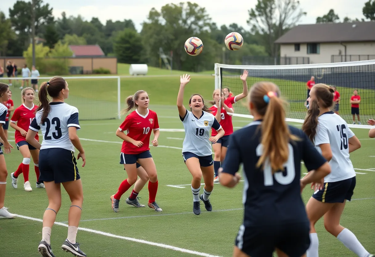 York Suburban girls soccer team celebrating their narrow victory