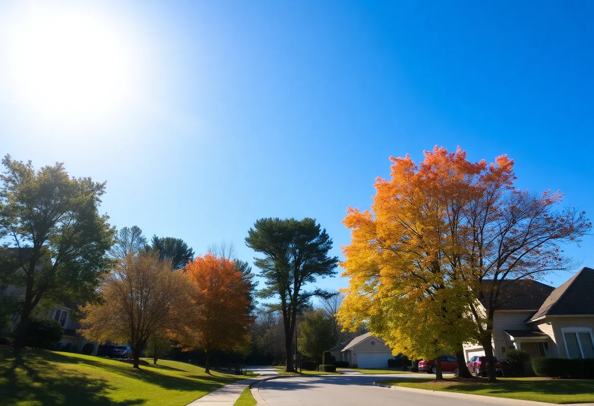 A sunny day landscape in Greenwood, SC with clear skies and trees.