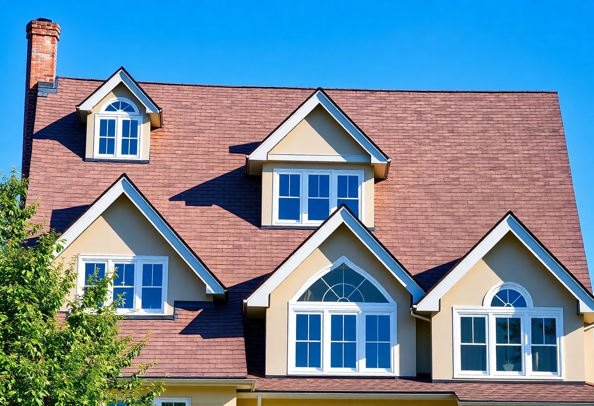 A collage of various roofing styles including gable, hip, flat, mansard, and gambrel roofs.