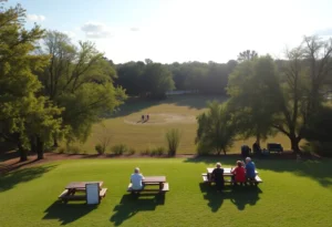 People enjoying a sunny day in a park in Greenwood, SC