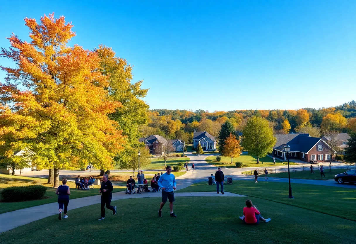 A sunny day in Greenwood SC with clear skies and people enjoying outdoor activities.