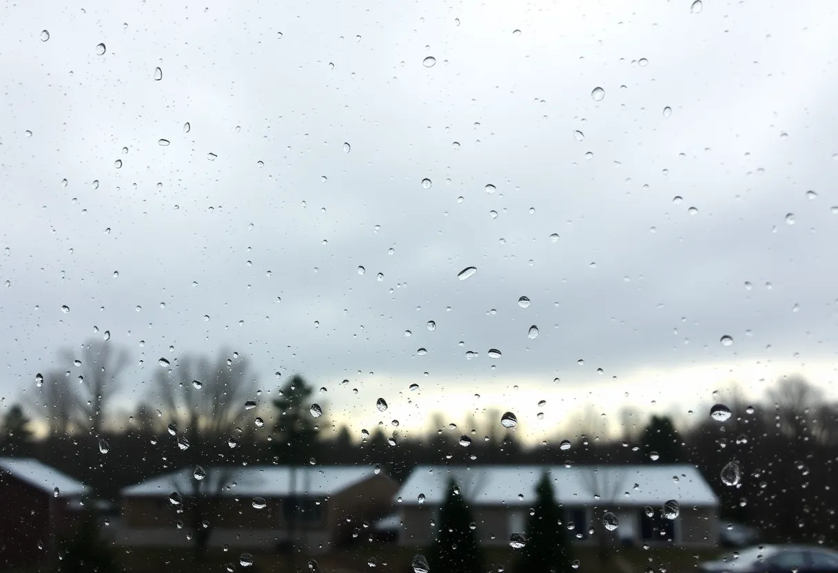 View of raindrops on a window during a cloudy day in Greenwood, SC