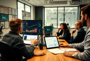 Marketing team analyzing data-driven insights in an office