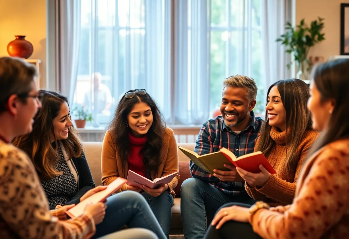 Engaging scene of storytelling among diverse individuals