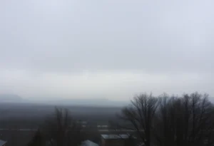 A scenic view of Greenwood SC on a foggy and rainy morning.