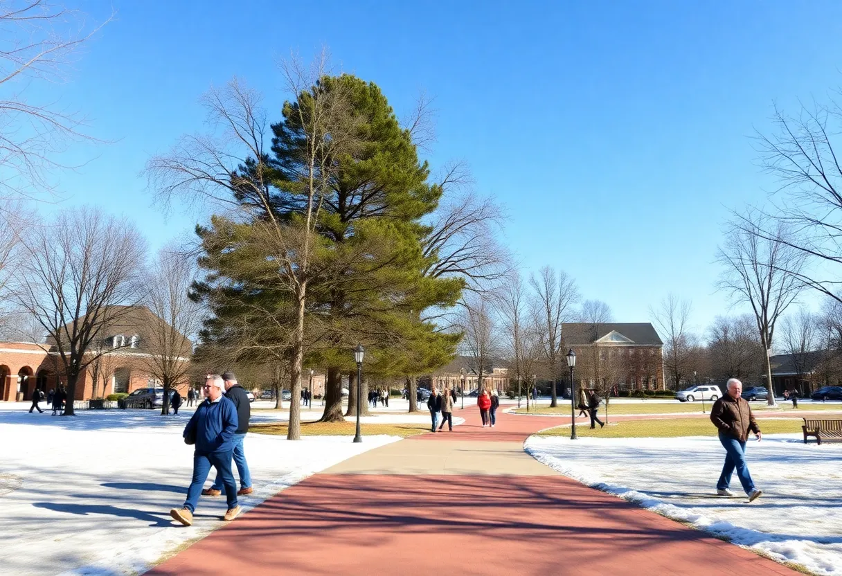 People enjoying a sunny winter day in Greenwood, SC with clear skies.