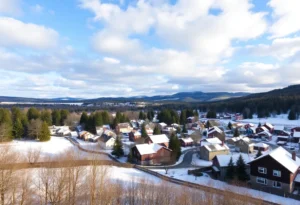 Winter landscape of Greenwood, SC showing cloudy skies and greenery