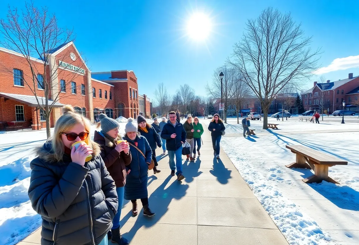 Sunny winter day in Greenwood SC with people enjoying outdoors