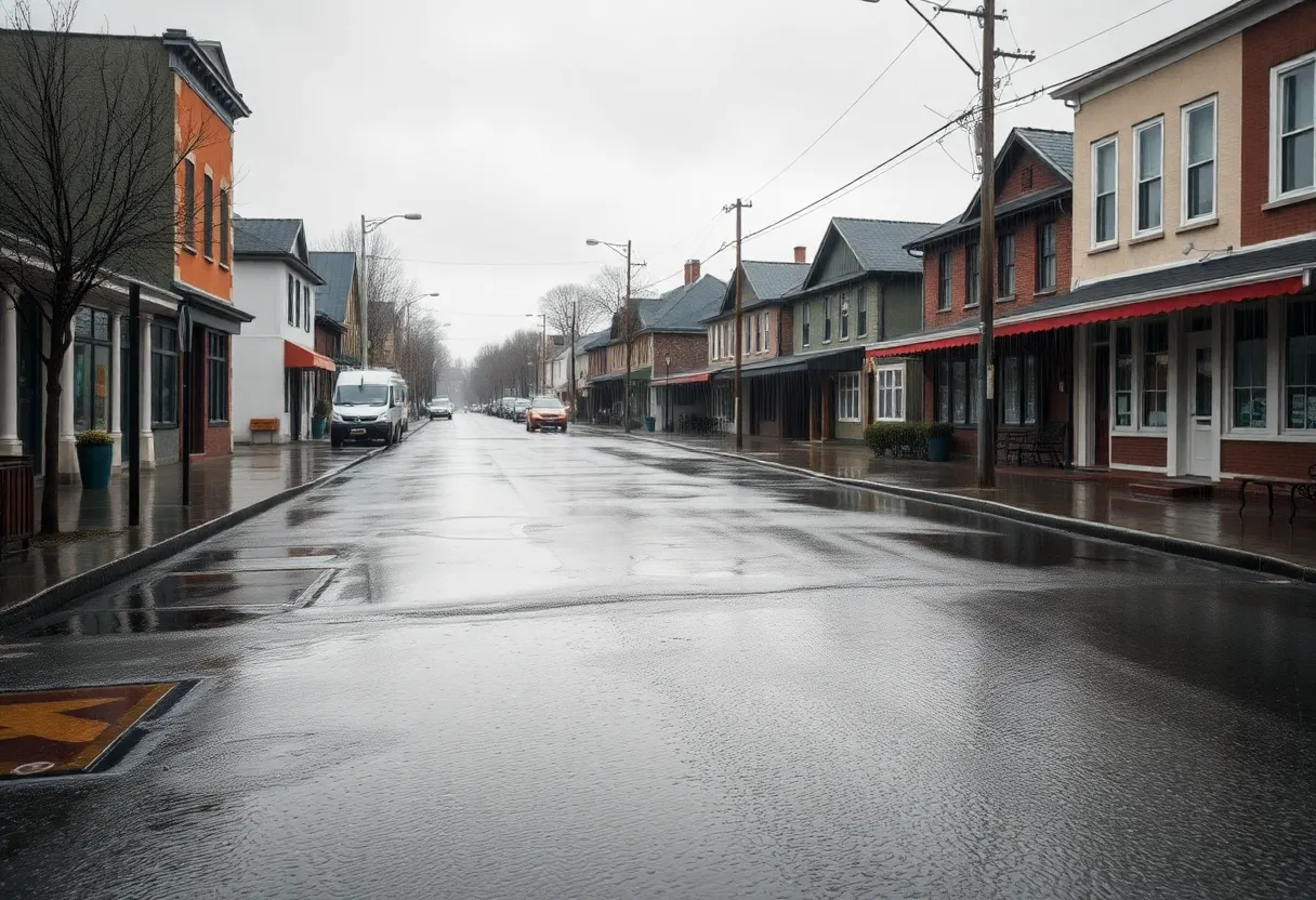 Puddles and rain on a street in Greenwood SC