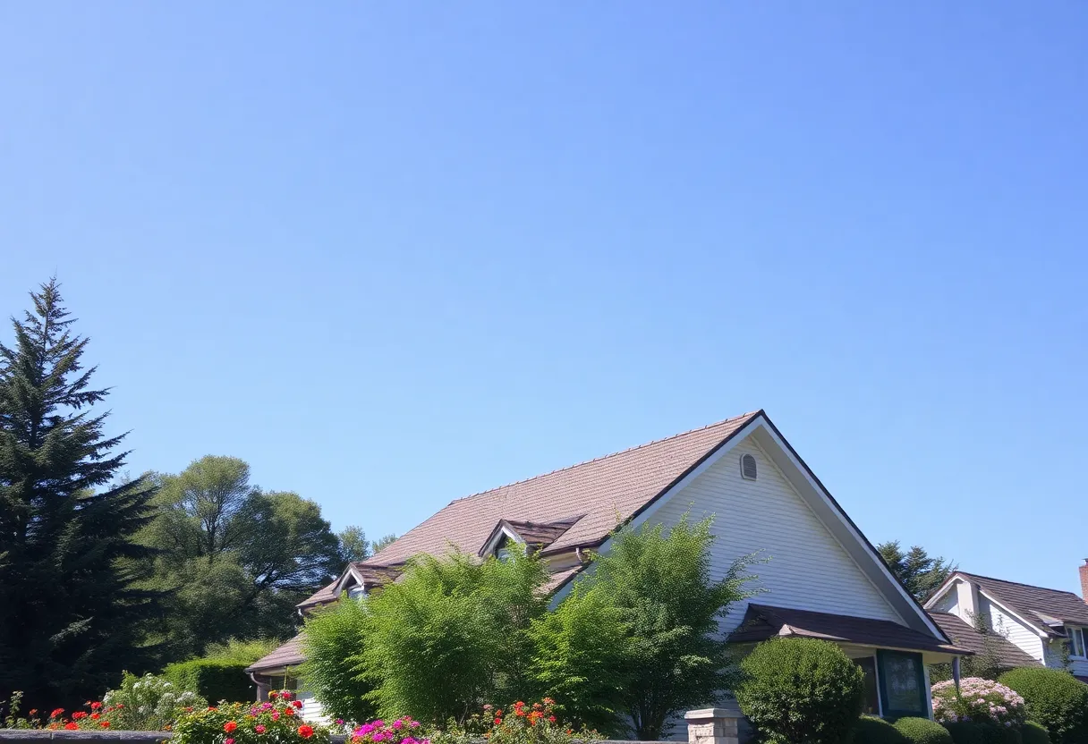 A house with a well-maintained roof in a picturesque setting.