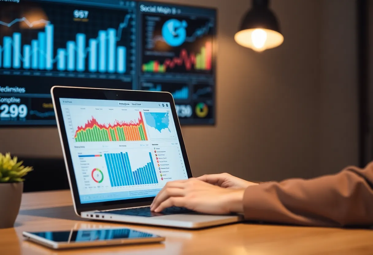 Digital marketer analyzing social media analytics data