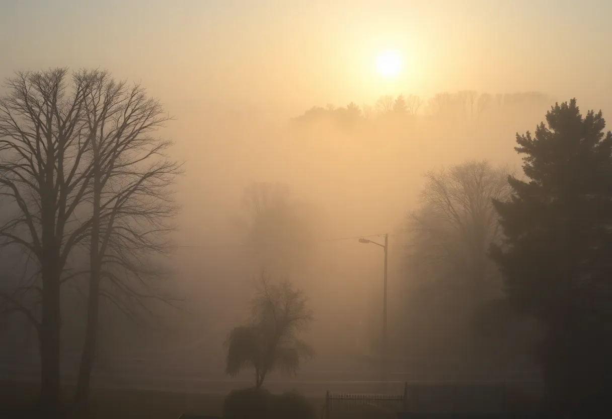 Fog covered streets of Greenwood, SC in the early morning