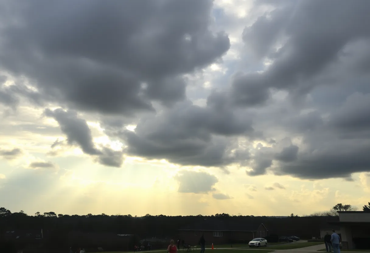 Overcast sky with glimpses of sun over Greenwood, SC
