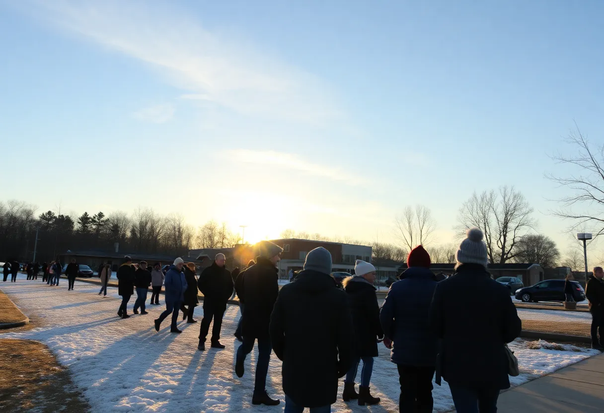 A sunny day in Greenwood SC with clear skies and people enjoying the outdoors in winter attire.