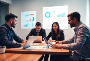 Professionals discussing digital marketing strategies using customer insights.