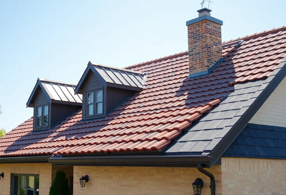 Different types of energy efficient roofing materials on a residential home