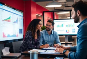 A team analyzing consumer behavior data for digital marketing.