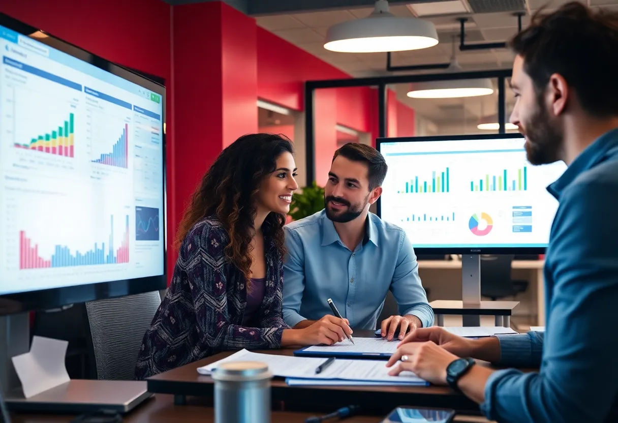 A team analyzing consumer behavior data for digital marketing.