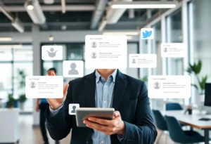 A modern office displaying user feedback tools in digital marketing.