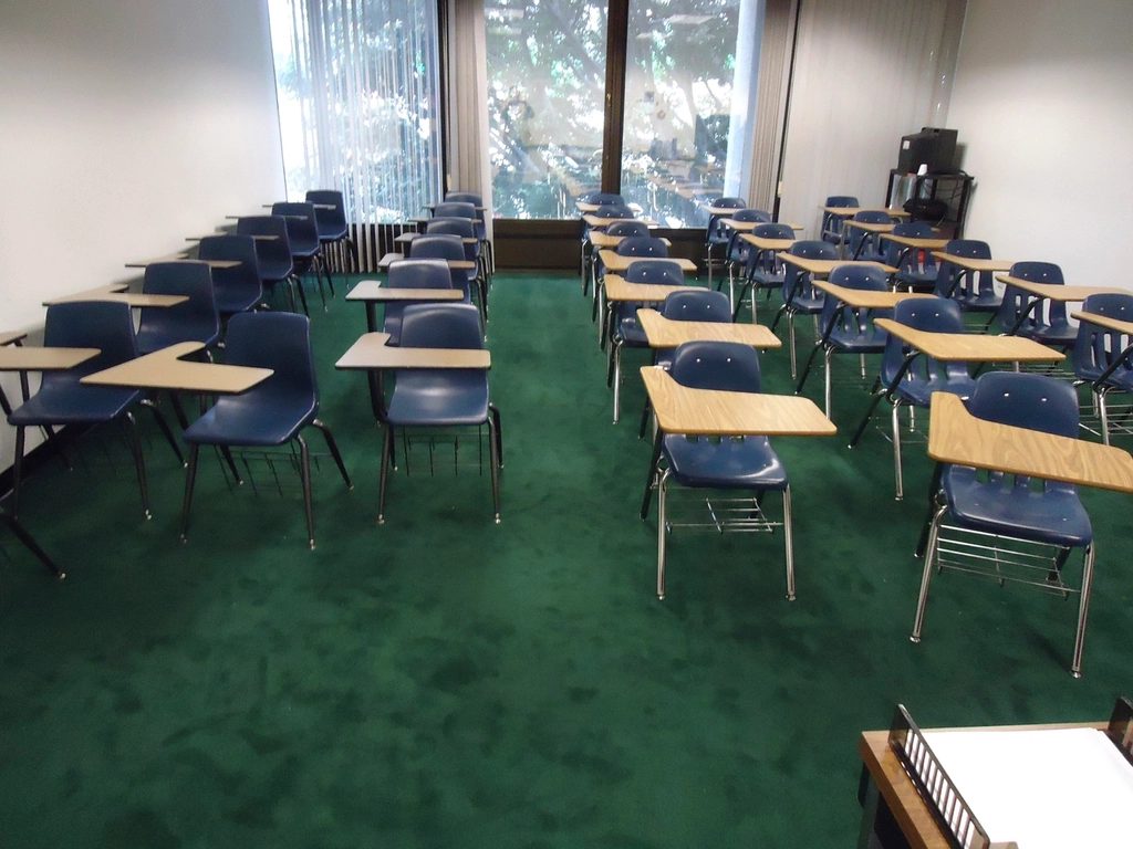 Empty classroom with student desks